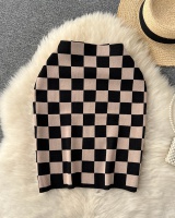 Elasticity knitted skirt chessboard high waist one step skirt