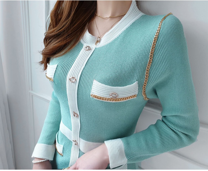 Mixed colors knitted dress fashion pinched waist sweater