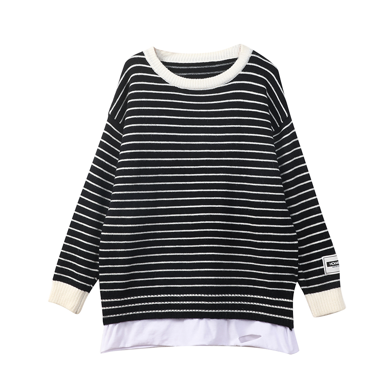 Stripe large yard knitted temperament sweater for women