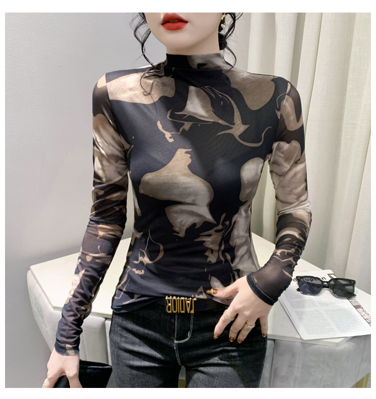 Gauze fashion printing slim long sleeve small shirt