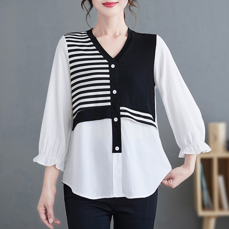 Pseudo-two autumn shirt loose simple tops for women