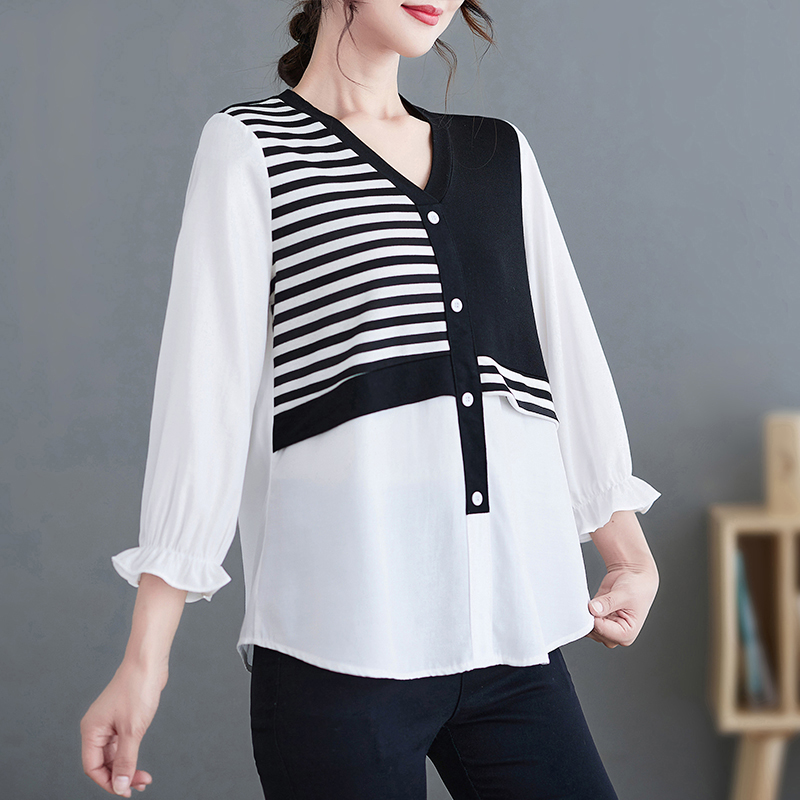 Pseudo-two autumn shirt loose simple tops for women
