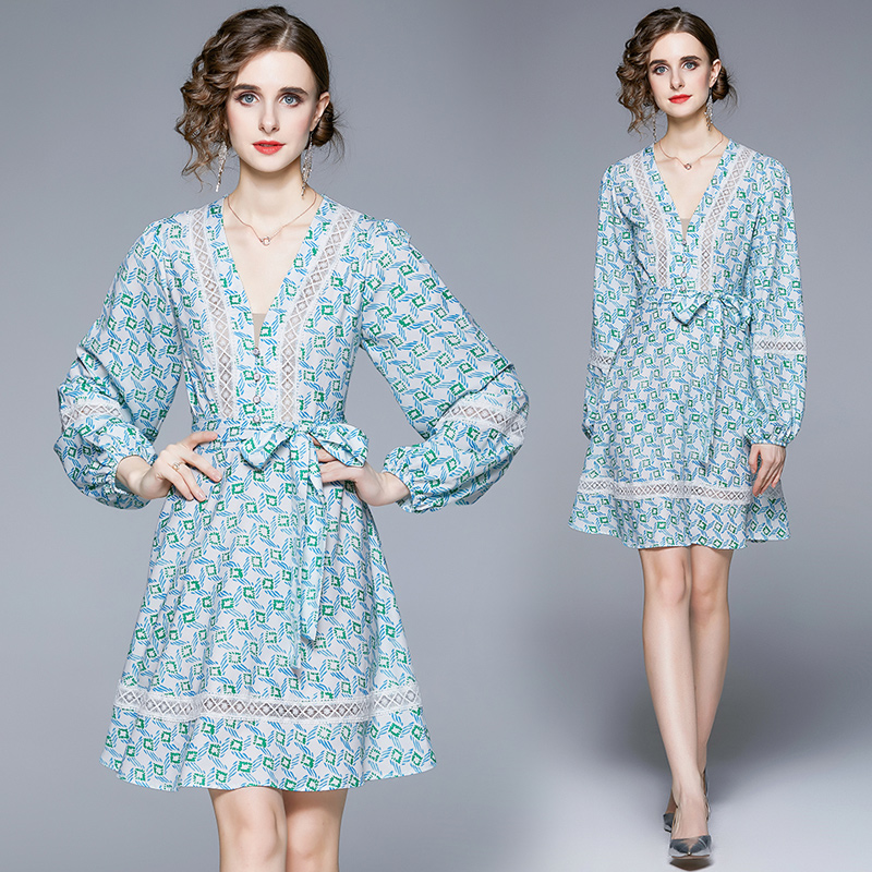 France style printing lace autumn and winter dress for women