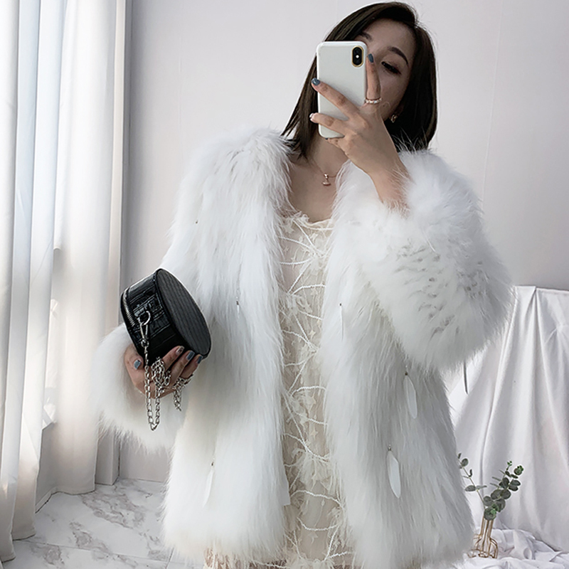 Long fashion pearl coat feather elmo light overcoat for women