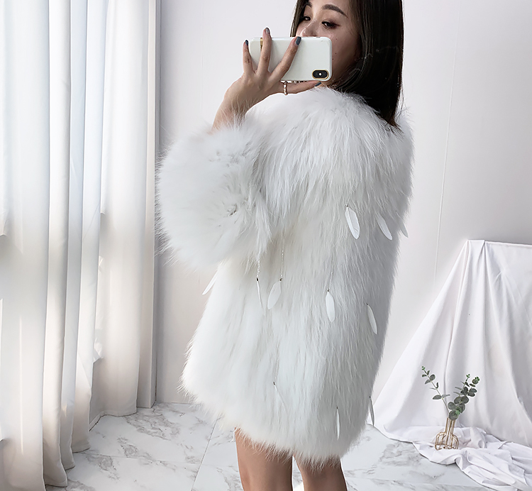 Long fashion pearl coat feather elmo light overcoat for women