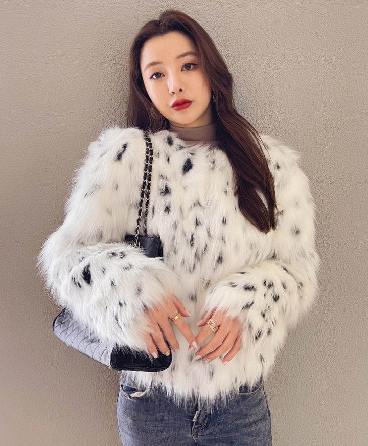 Winter fox fur overcoat elmo leopard coat for women