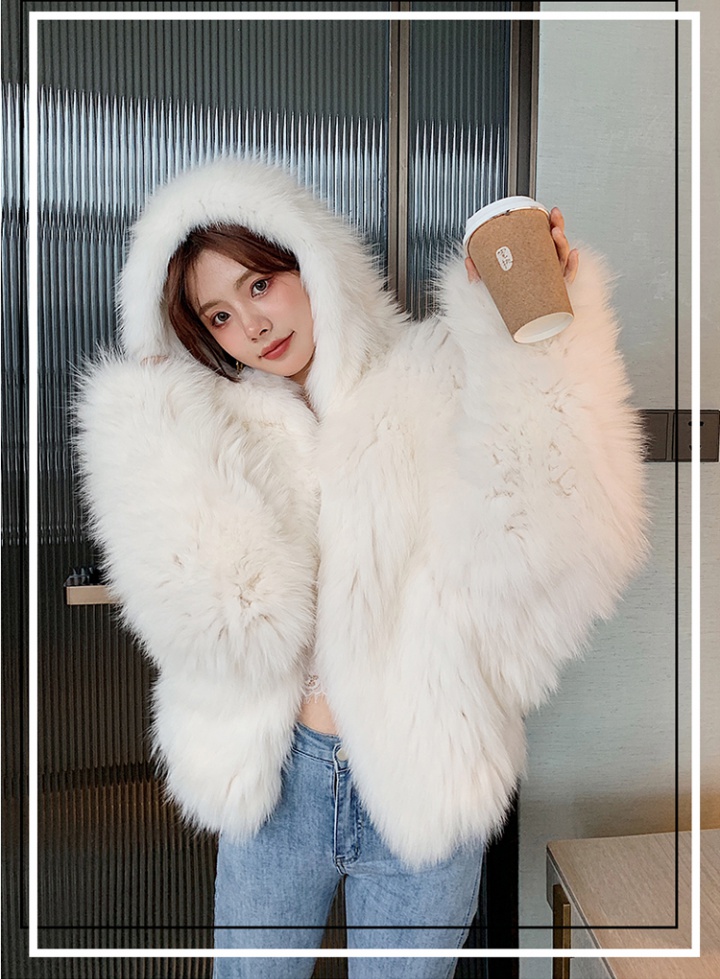 Light hooded overcoat fashion fur coat for women