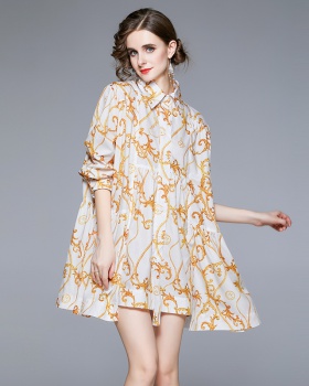 Temperament pattern autumn shirt doll collar fold dress