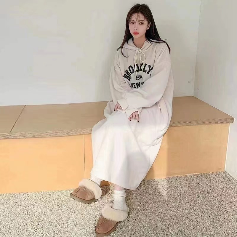 Korean style Casual hoodie pullover dress for women