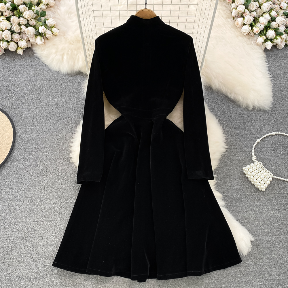 Court style autumn and winter puff sleeve dress