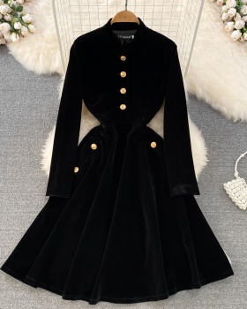 Court style autumn and winter puff sleeve dress