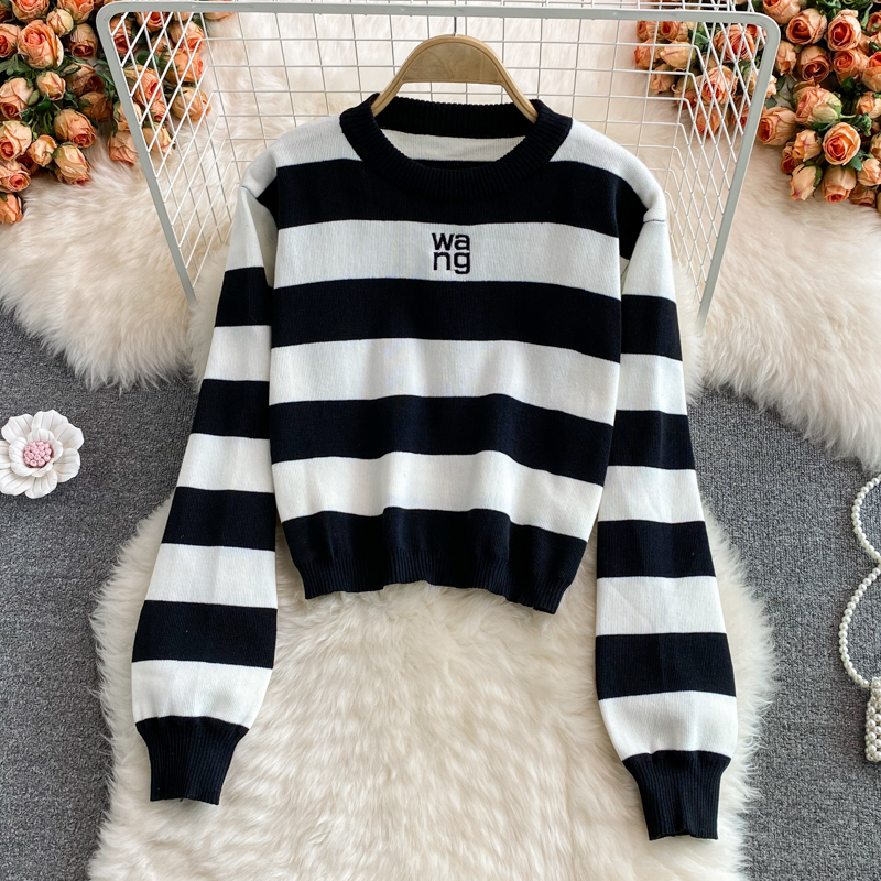 Loose long sleeve tops lazy letters sweater for women
