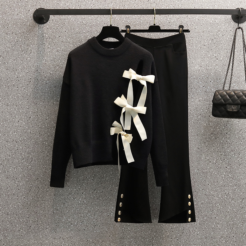Fashion split sweater slim long pants a set for women