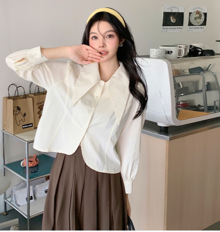 Doll collar autumn pure Korean style all-match slim shirt