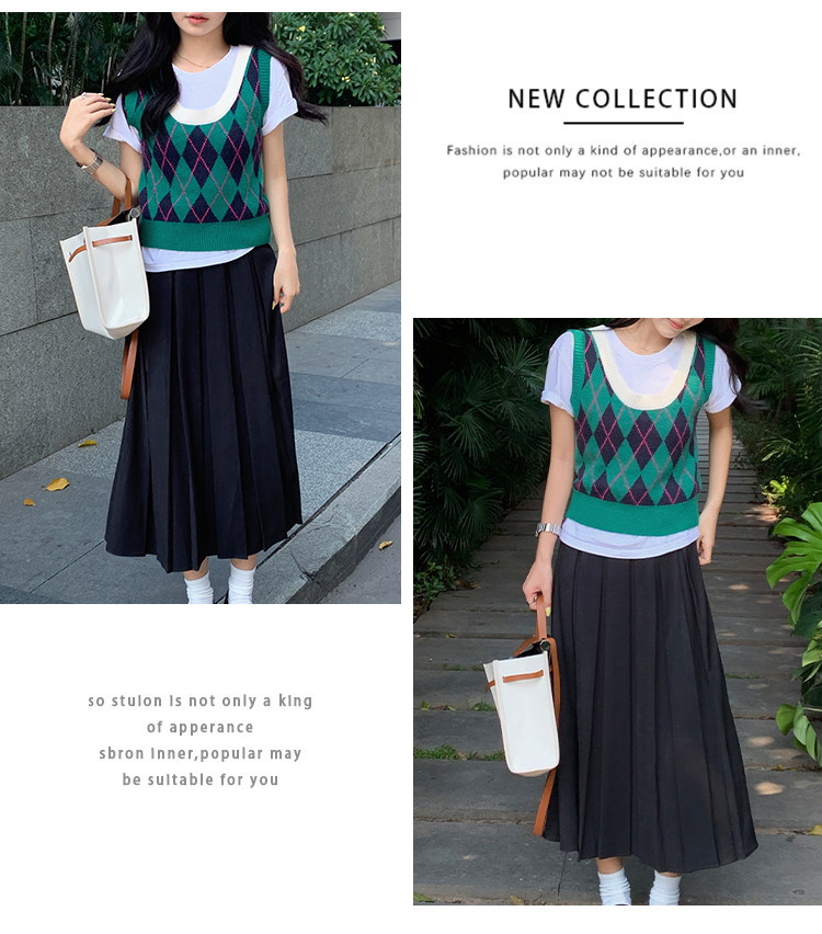Round neck temperament skirt fashion vest 2pcs set