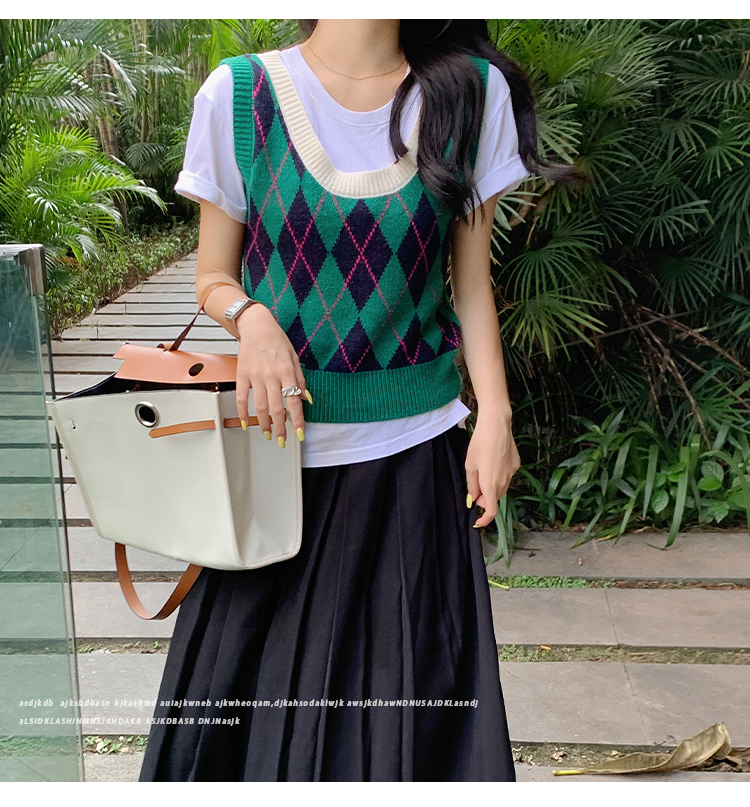 Round neck temperament skirt fashion vest 2pcs set