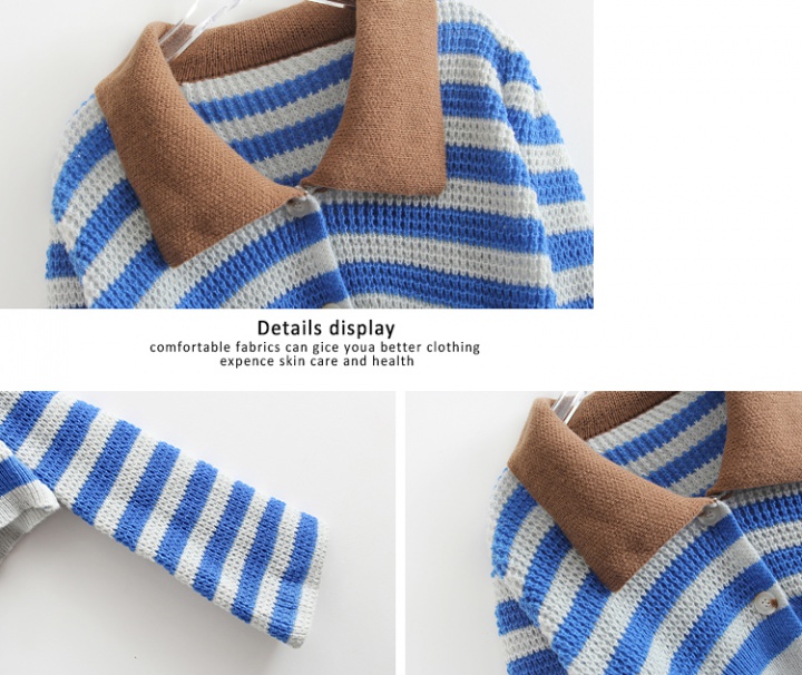 Lapel lazy retro knitted short all-match stripe cardigan