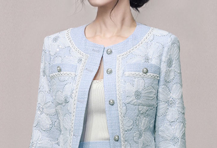 Embroidered long skirt autumn and winter woolen coat 2pcs set