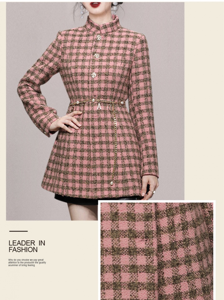 Plaid woolen coat France style overcoat for women