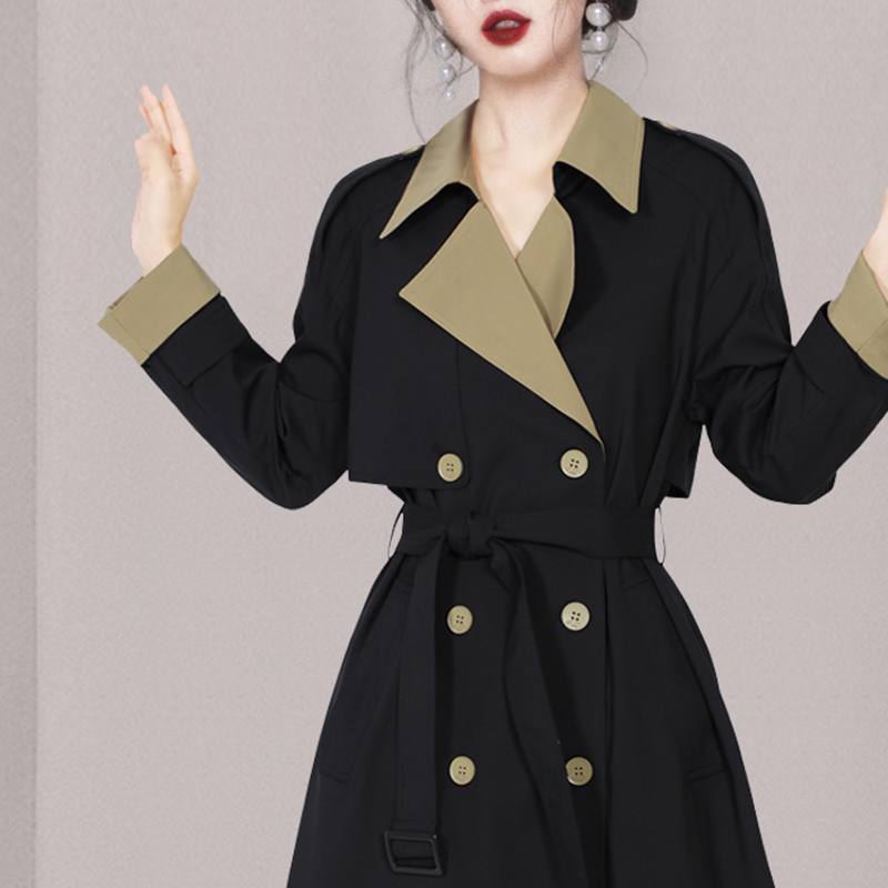 Black long overcoat slim fashion windbreaker for women