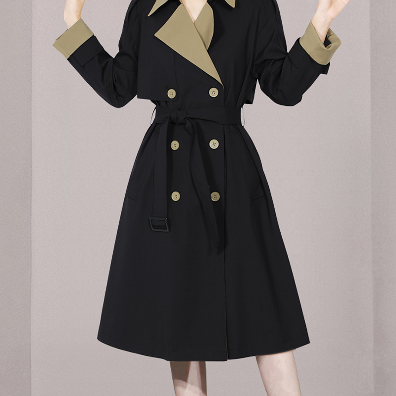 Black long overcoat slim fashion windbreaker for women