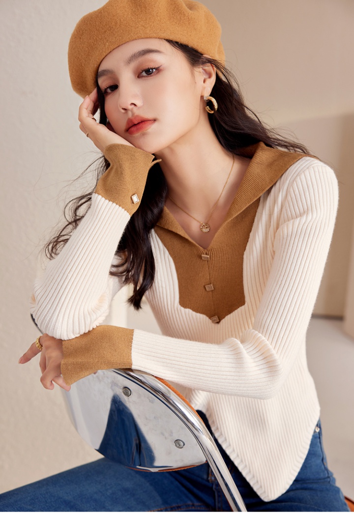 Long sleeve sweater navy collar tops for women