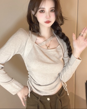 Long sleeve autumn unique tops Korean style drawstring sweater