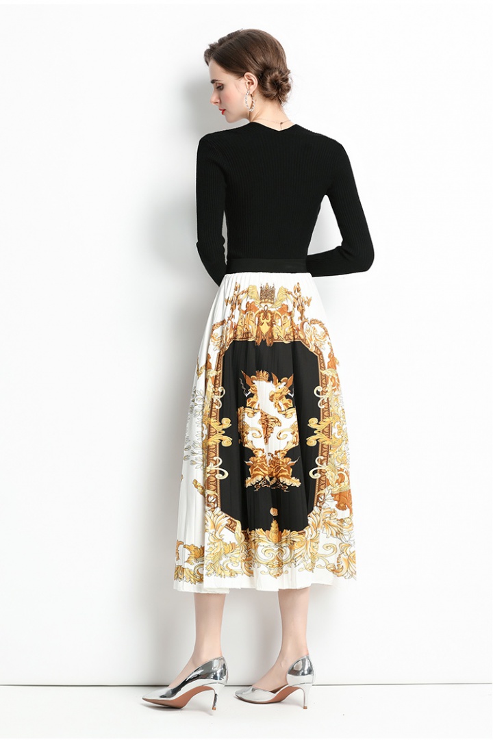 Fashion autumn skirt black sweater 2pcs set for women