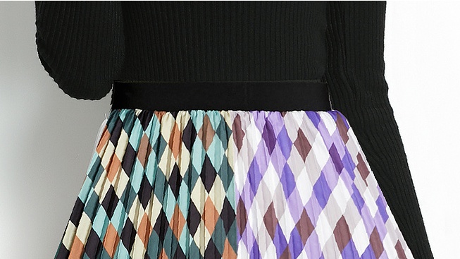 Black printing sweater mixed colors skirt 2pcs set for women