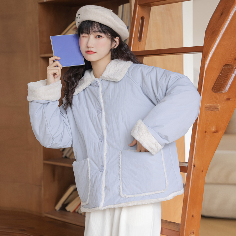 Korean style lambs wool cotton coat for women