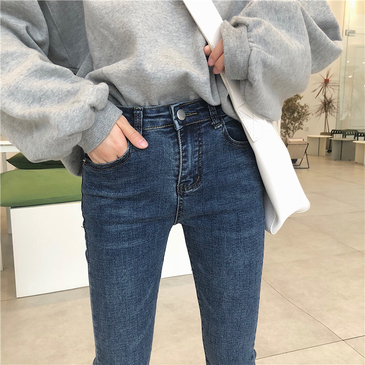 Korean style slim nine pants irregular jeans