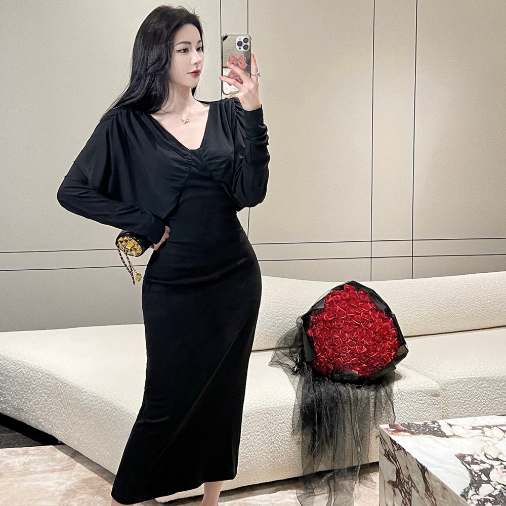 Long slim elegant lazy autumn bat sleeve dress