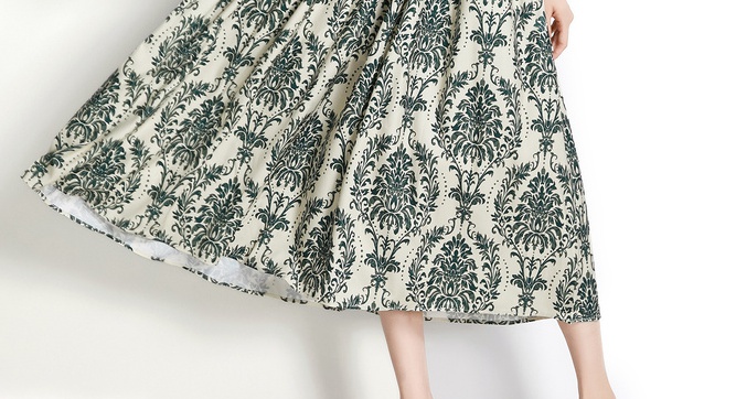 Pinched waist printing temperament slim big skirt dress