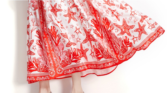 Big skirt long autumn trumpet sleeves printing V-neck dress