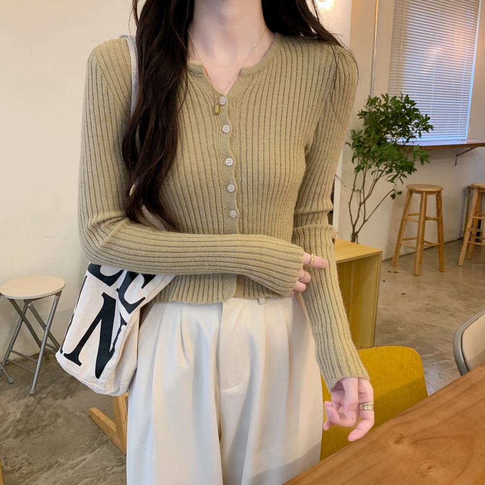 Knitted elasticity long sleeve tops slim autumn cardigan