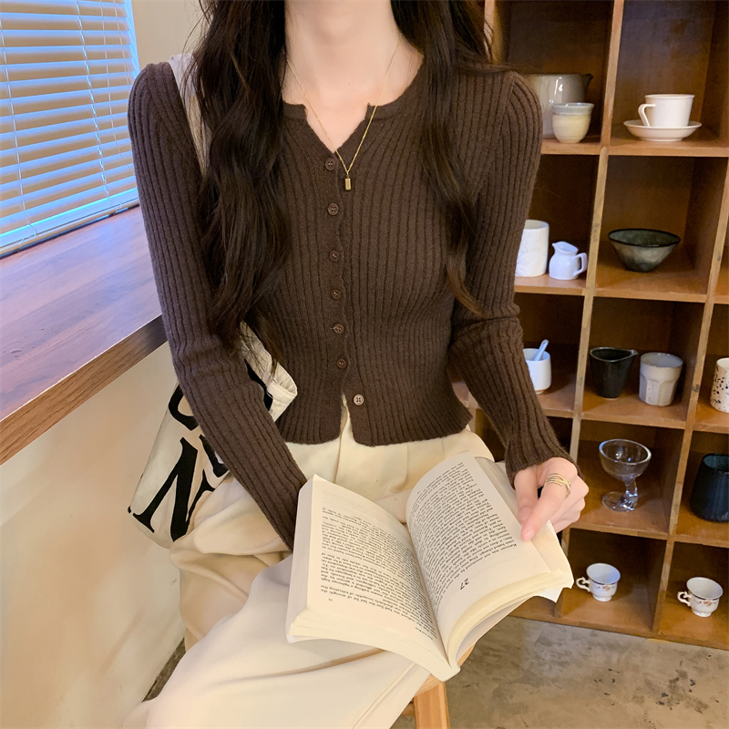 Knitted elasticity long sleeve tops slim autumn cardigan