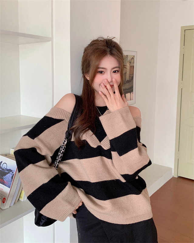 Strapless stripe loose sweater halter long knitted tops