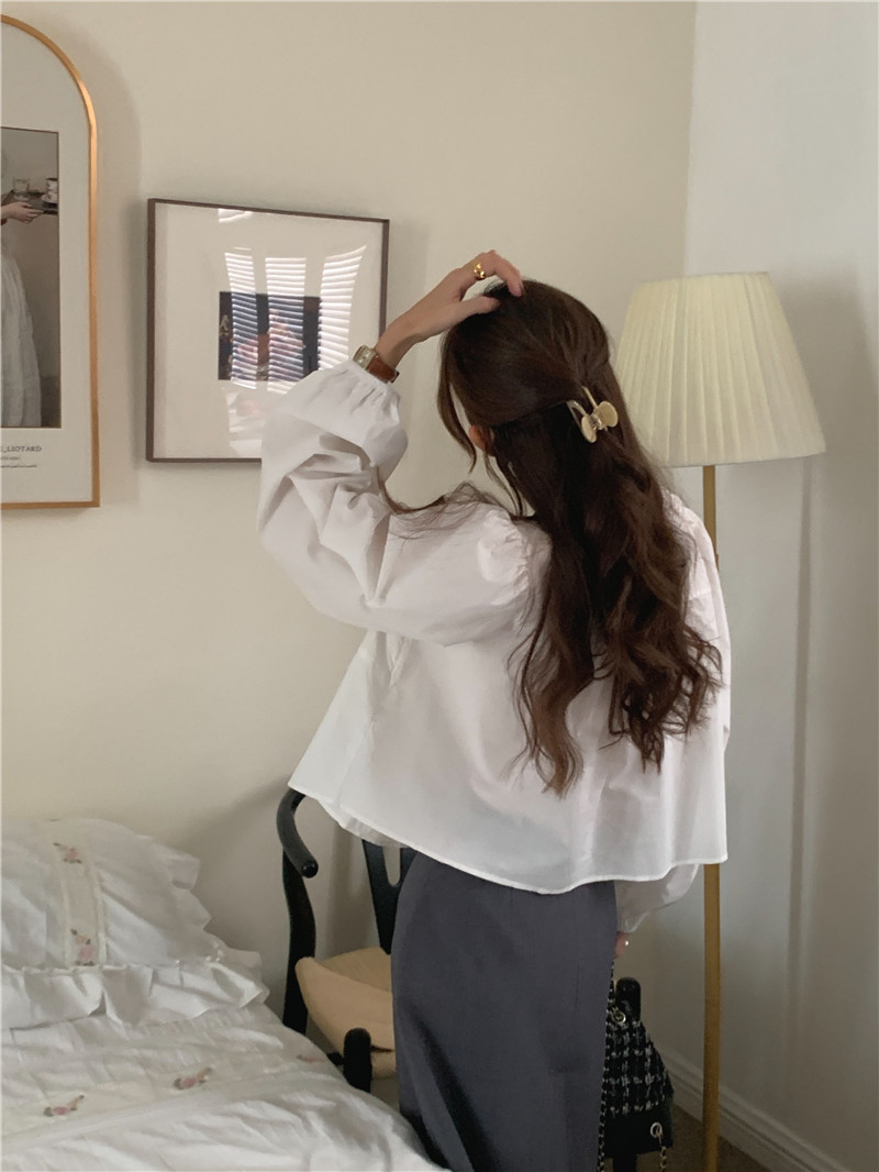 V-neck long sleeve loose splice Korean style lace shirt