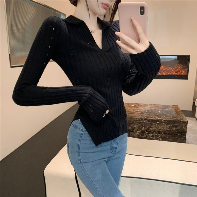 Bottoming autumn and winter lapel sweater for women