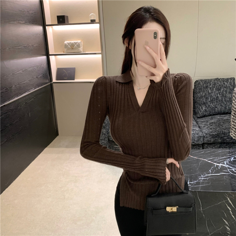 Bottoming autumn and winter lapel sweater for women