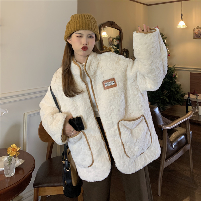 Lamb fur coat plus velvet cotton coat for women