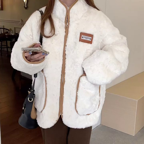 Lamb fur coat plus velvet cotton coat for women
