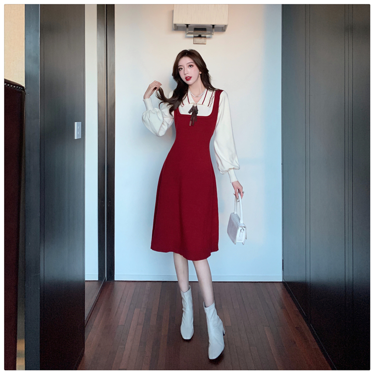 Knitted autumn and winter temperament dress