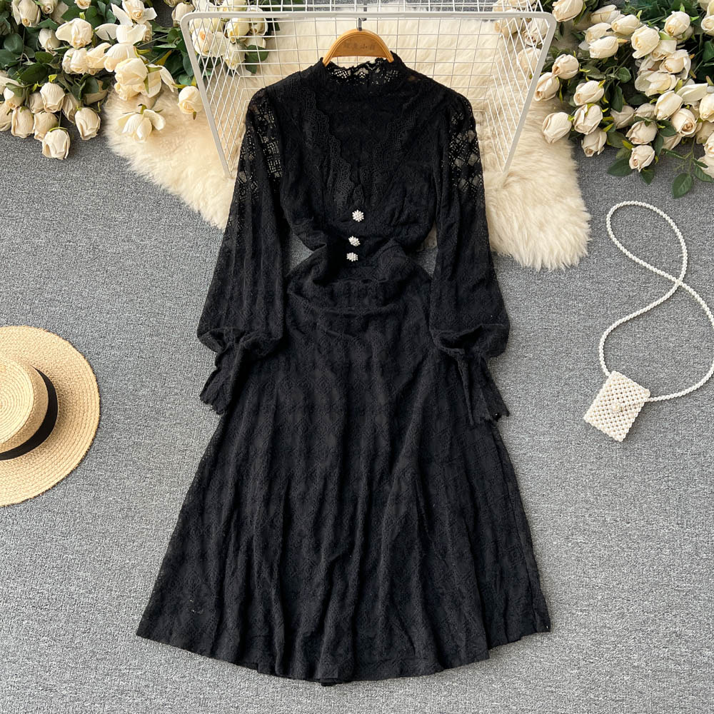 Long sleeve lace fashion embroidery bottoming dress