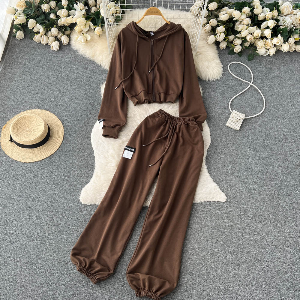 Western style hoodie Casual long pants 2pcs set for women