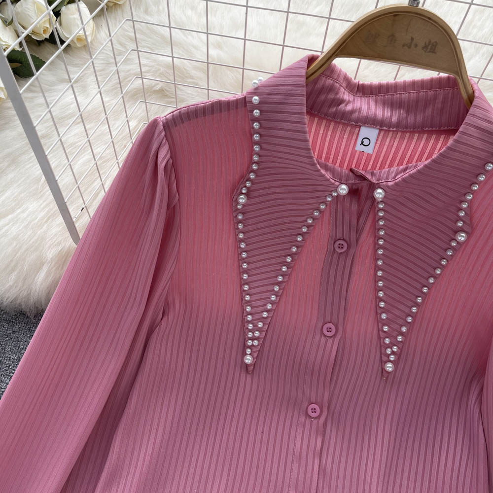 France style beading tops ladies temperament shirt for women