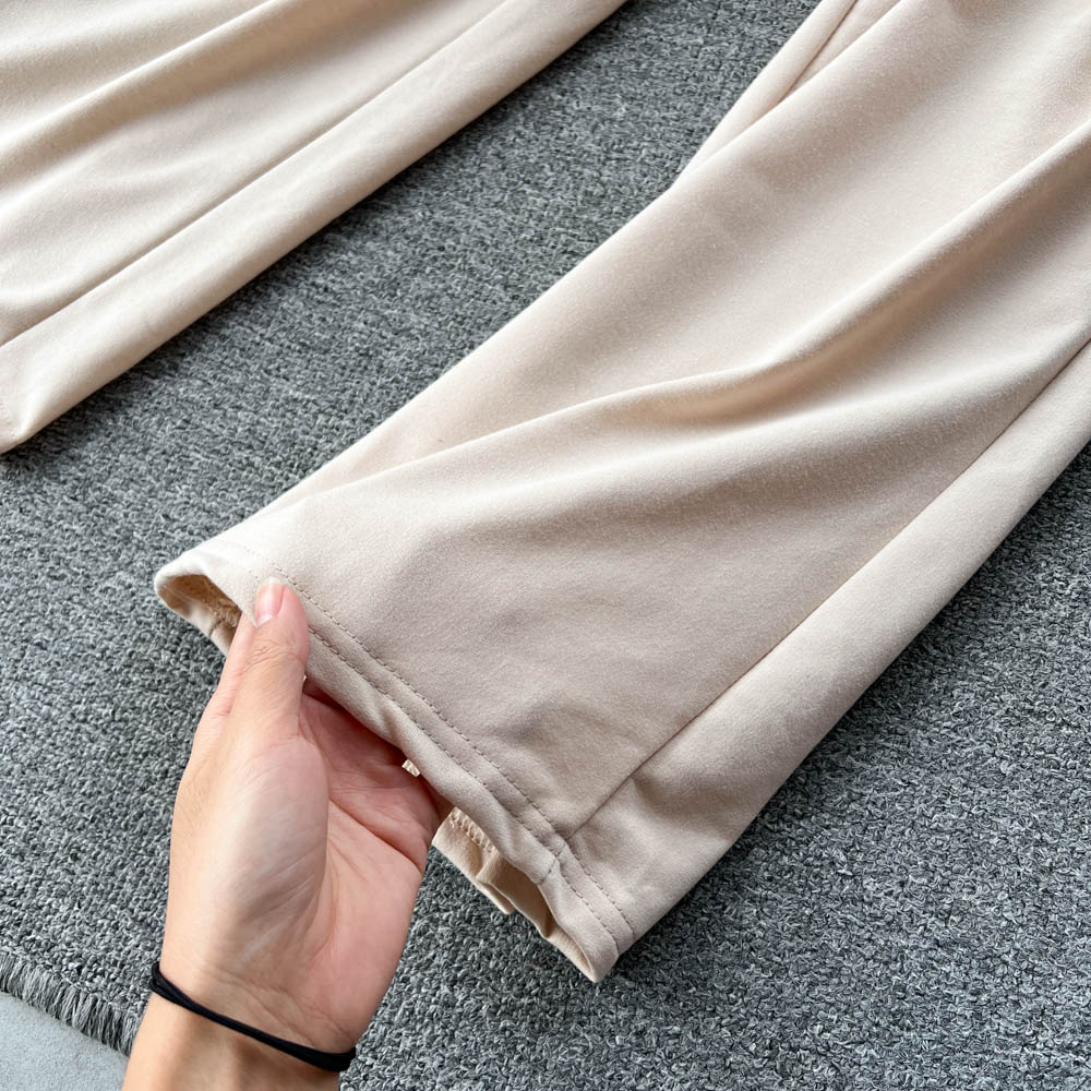 Short frenum long pants wide leg hoodie 2pcs set for women