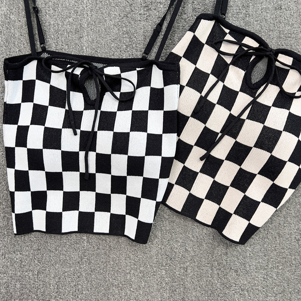 Sling chessboard sexy tops wrapped chest sleeveless vest