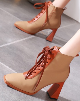 Mixed colors frenum high-heeled shoes side zipper short boots