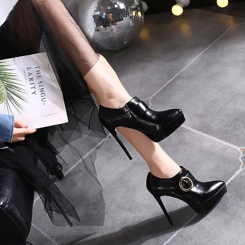 Autumn and winter pointed platform fine-root shoes